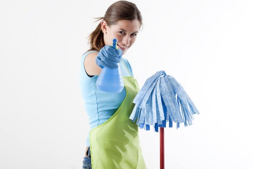 Customer raising a service complaint in a cleaning office setting